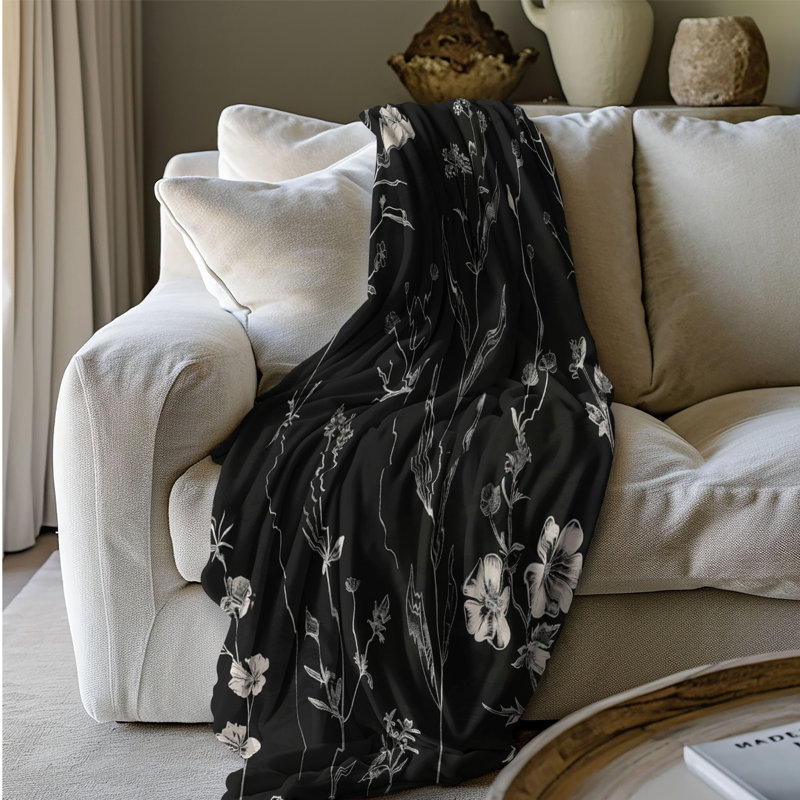 Motifs floraux monochromes - couverture en sherpa de qualité supérieure 1 pièce, Grand lit