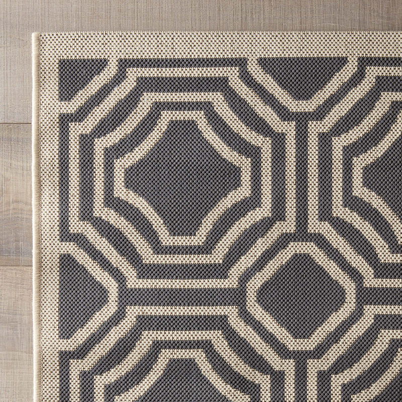 Arneshia Geometric Dark Gray/Beige Indoor/Outdoor Area Rug, Rectangle 4' x 5'7"