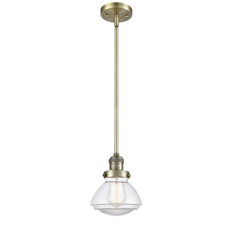 Luminaire suspendu simple à 1 lumière Chesterville, Laiton antique, Ampoule non incluse, Transparent