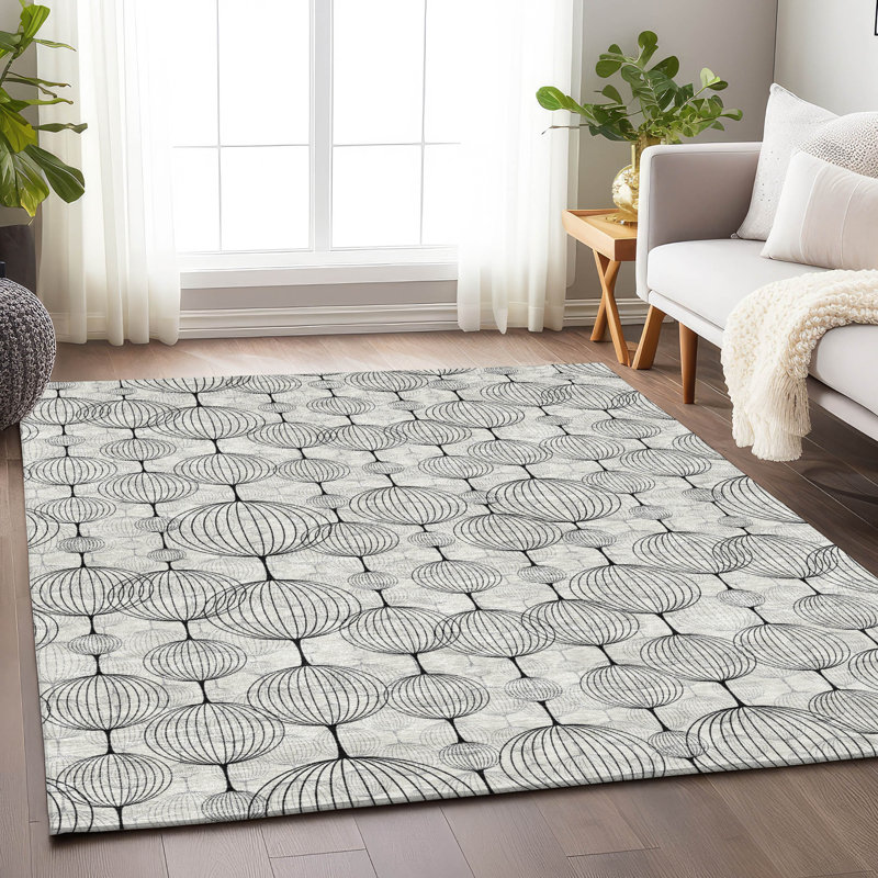 Premium Machine Washable Prisco White Rug, Rectangle 2'6" x 3'10"