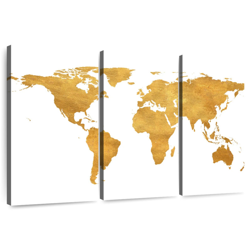 Aliaz Gold World Map Gold Foil, 32" H x 50" W