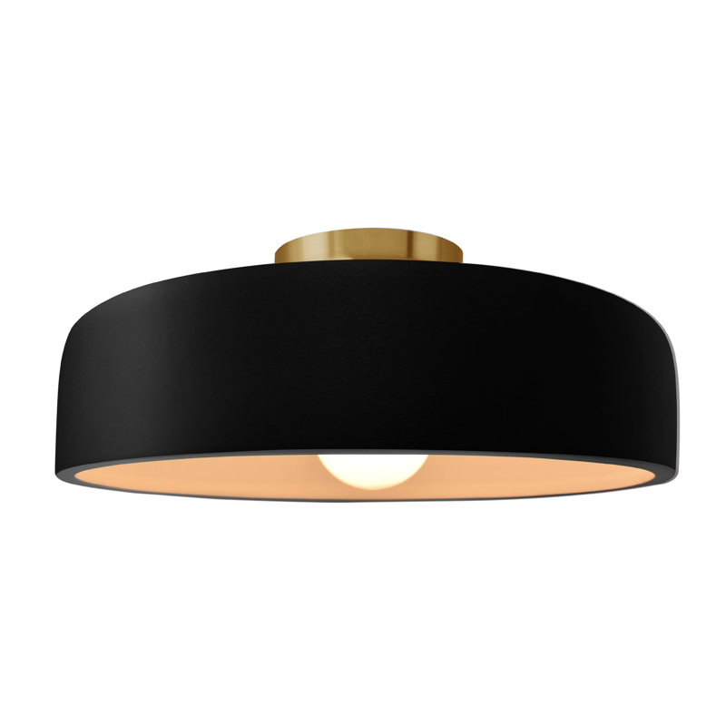Plafonnier semi-encastré en céramique Dottie, Noir mat carbone, Laiton brossé, H 6,5 po x l 16 po x P 16 po