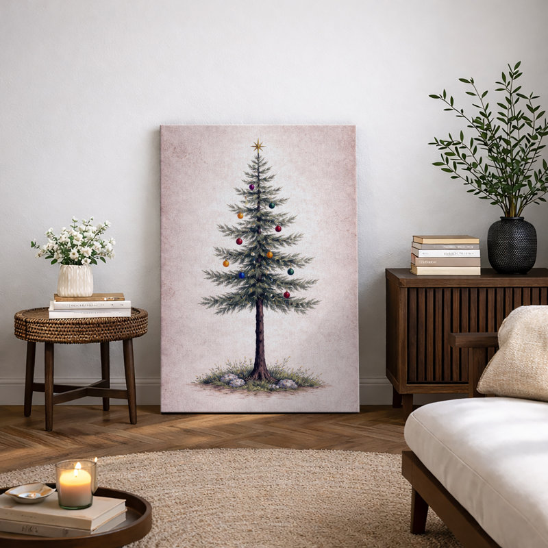 Illustration de sapin de Noël minimaliste, décorations de vacances rustiques, impression sur toile encadrée, Toile tendue