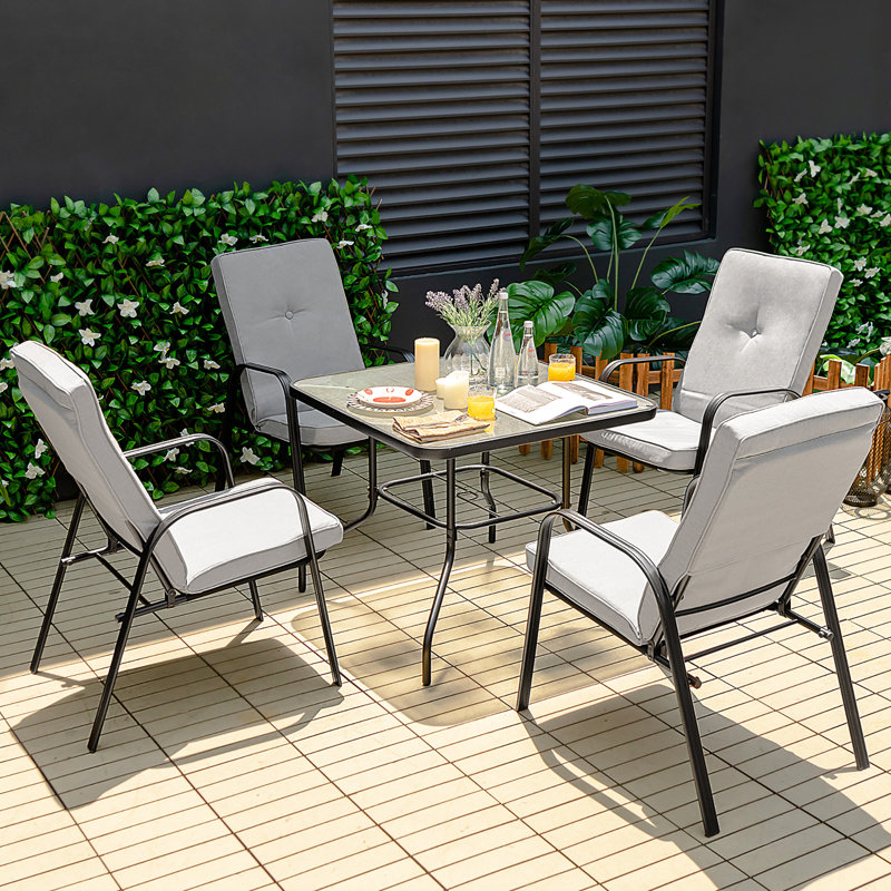 Baugus Steel Outdoor Stacking Dining Armchair with Cushion