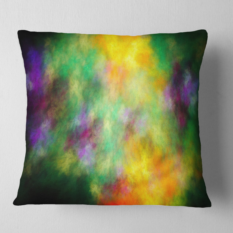 Ciel avec étoiles - coussin abstrait imprimé, 18 po x 18 po, Jaune / vert, Coussin décoratif
