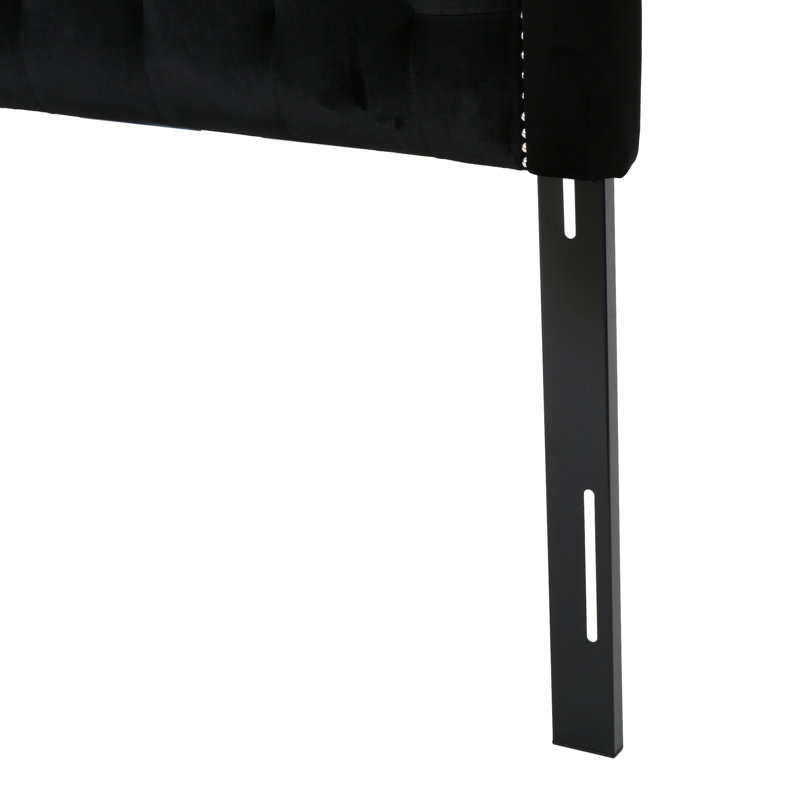 Tête de lit contemporaine grand format en velours noir avec capitonnage élégant, Noir