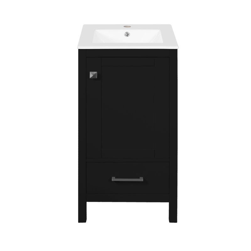 Meuble-lavabo moderne de 18 pouces avec lavabo en céramique, tiroirs compartimentés et pieds en plastique réglables, noir, 18