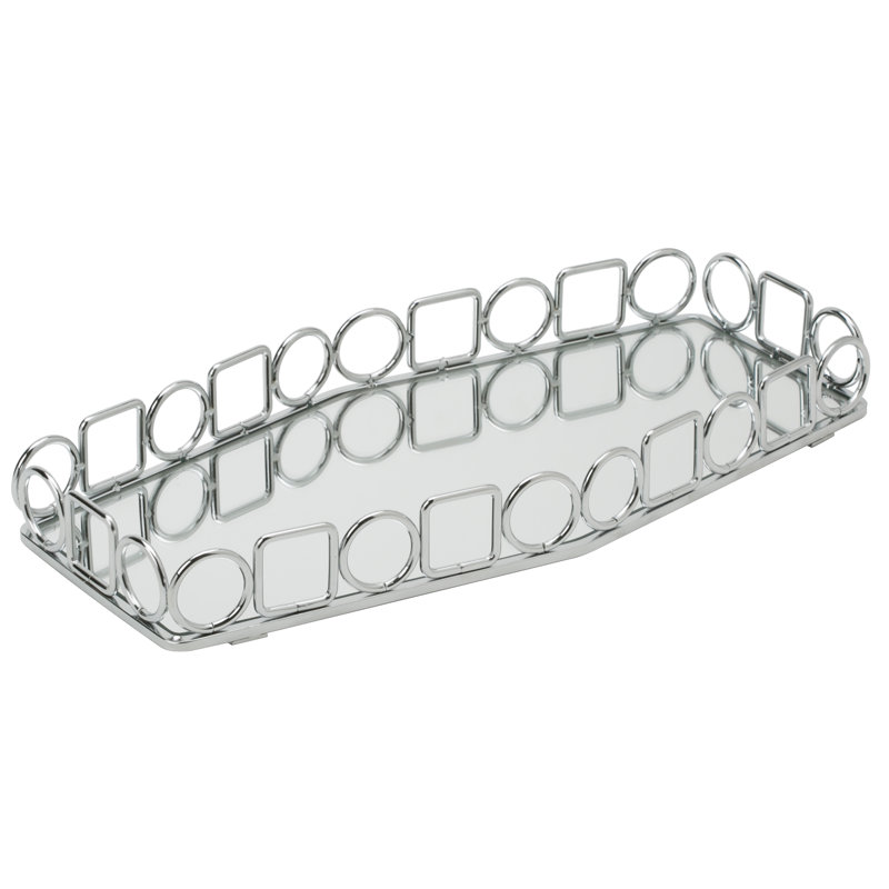 Chrome Geometric Mirror Vanity Tray with Steel Frame