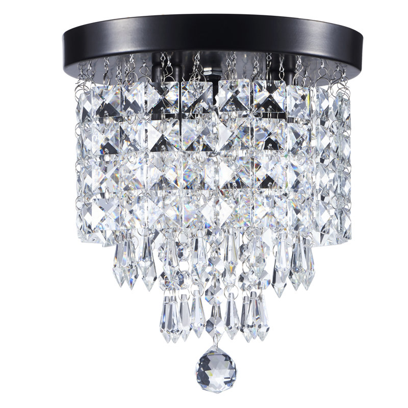 Bronze Mini Crystal Tiered Chandelier with Glass Shade