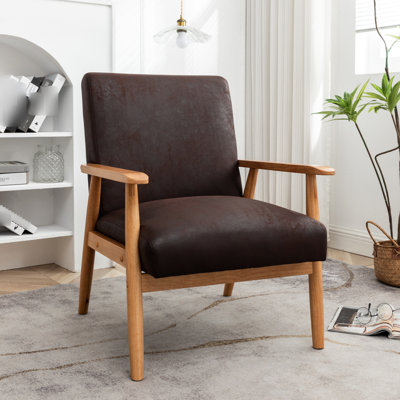 Fauteuil brun moderne de style Mid-Century de 25,69 po de largeur. Conception avec accoudoirs en bois massif. Facile à assembler et à nettoyer. Cadre au toucher. Coussin en mousse confortable. Revêtement en microfibre élégant. Polyvalent et robuste