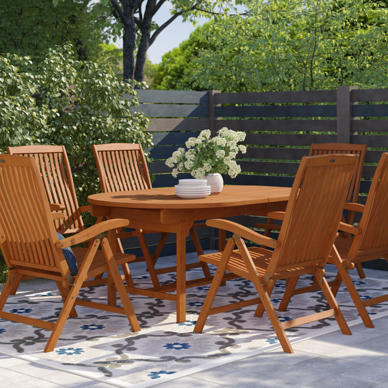 Mahmut 6 - Person Wood Patio Dining Set with Oval Table