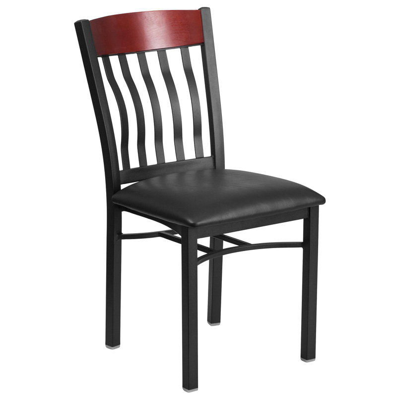 Ringel Vertical Back Metal and Wood Restaurant Chair with Vinyl Seat, Mahogany