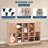 Wall-Mounted Storage Cabinet 47x11x30 Inch with 12 Cubbies, 2 Doors, 5 Hooks, Anti-Tip Kit, 4 Castors & 2 Storage Boxes for Home Office Playroom