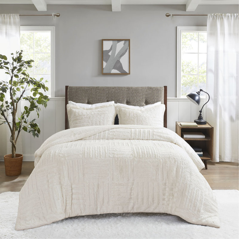 Mini ensemble d'édredon en duvet synthétique, Édredon simple + 1 taie décorative, Ivoire ivoire