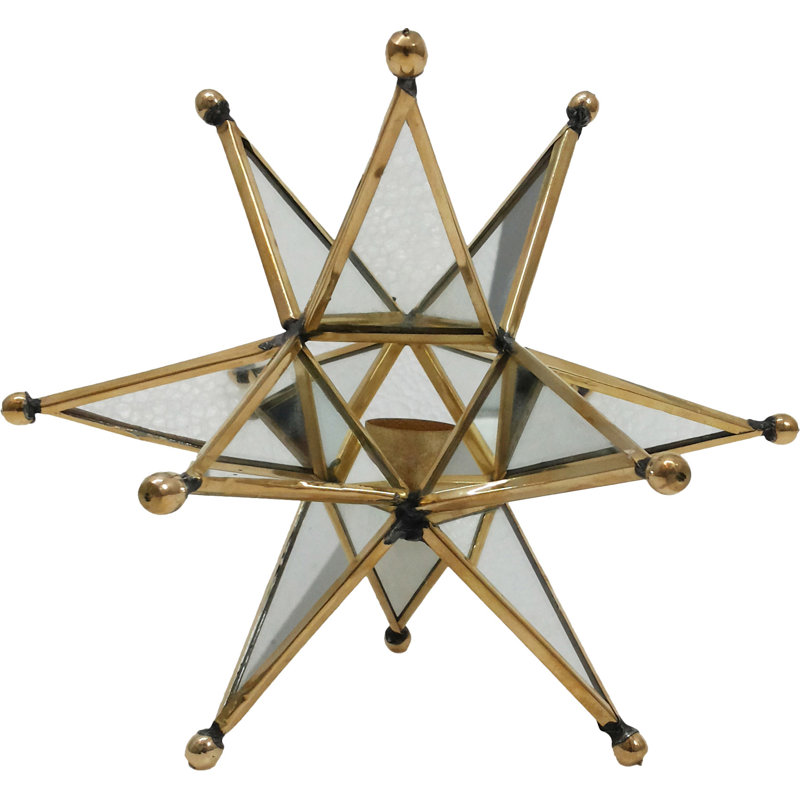 Petit porte-photophore en verre/laiton étoile
