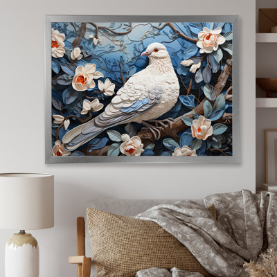 Colombe blanche et bleue Sprintime - art Dovewall