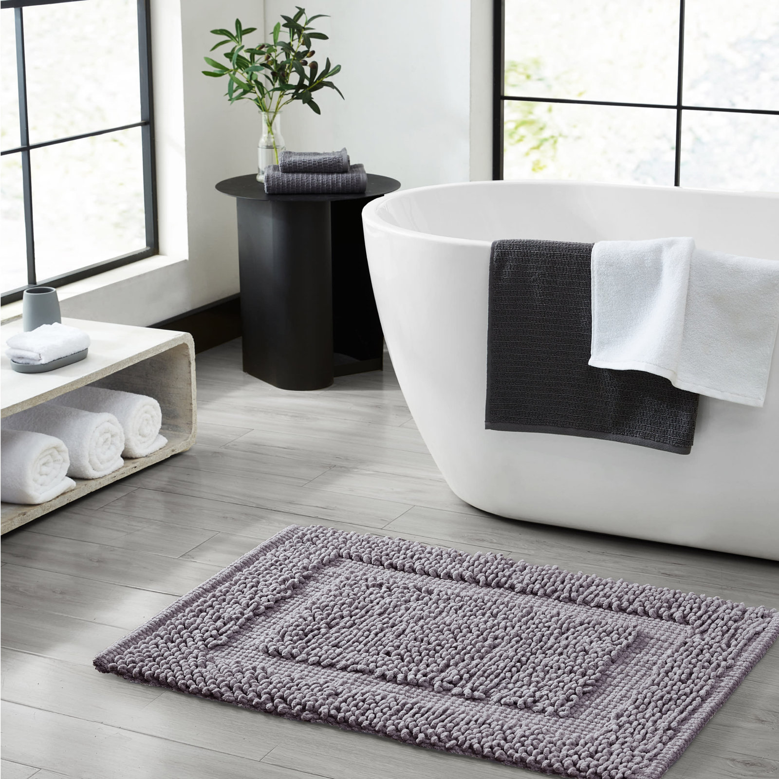 Payten Classic Cotton Bath Mat, Single - 20"W x 32"L, Charcoal