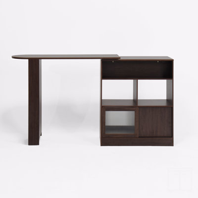Armoire de bar moderne avec plateau tournant, armoire de salle à manger à hauteur de comptoir avec 6 espaces de rangement et 2 portes en verre nervuré