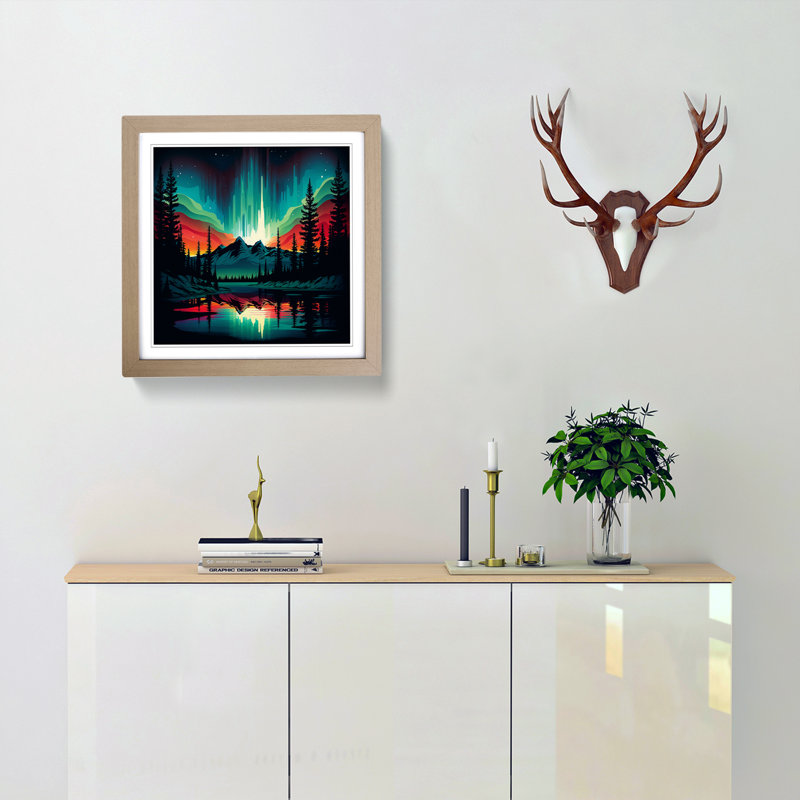 Northern Lights Retro Art - Framed Print, Oak