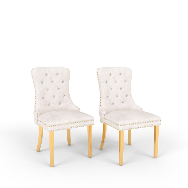 Tufted Velvet Upholstered Wingback  Dining Chair, Gold, White