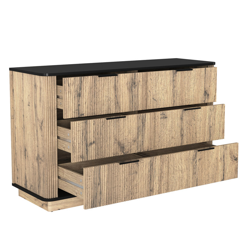 Armoire de rangement multifonctionnelle à six tiroirs avec présentoir de table et glissières lisses, 47,2 * 15,7 * 29,6 pouces, coins arrondis, pour l'organisation du salon de la chambre à coucher, matériau minimaliste