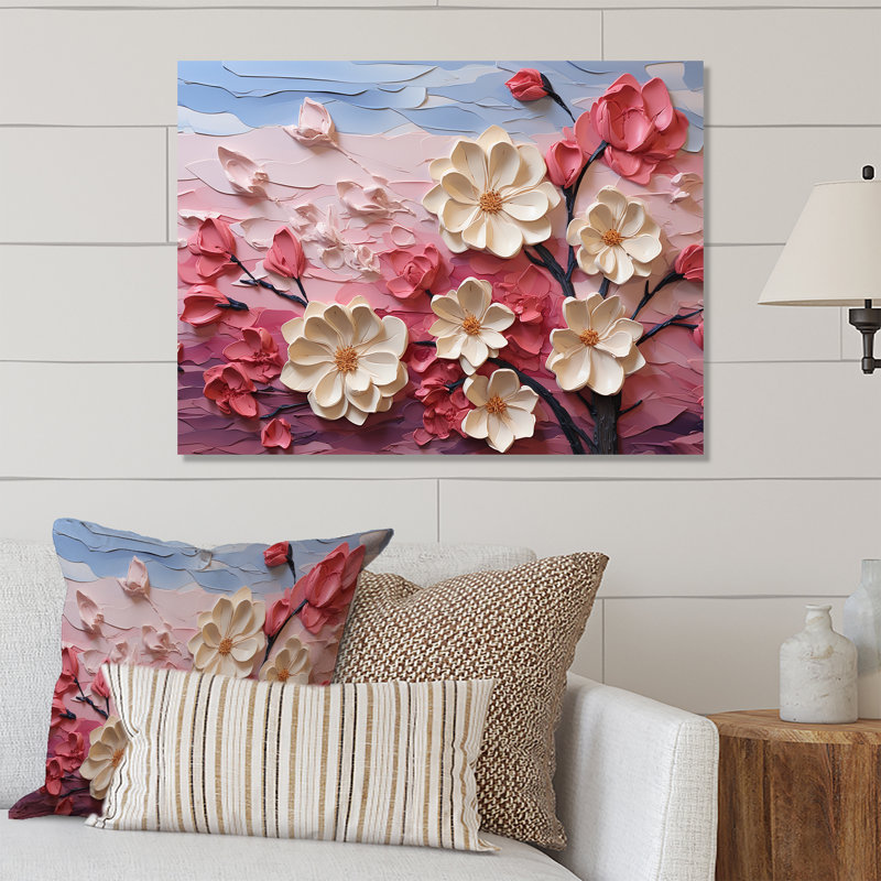 Orchidée rose et blanche, branches III - Art floral abstrait en métal, H 24 po x l 32 po x P 1 po