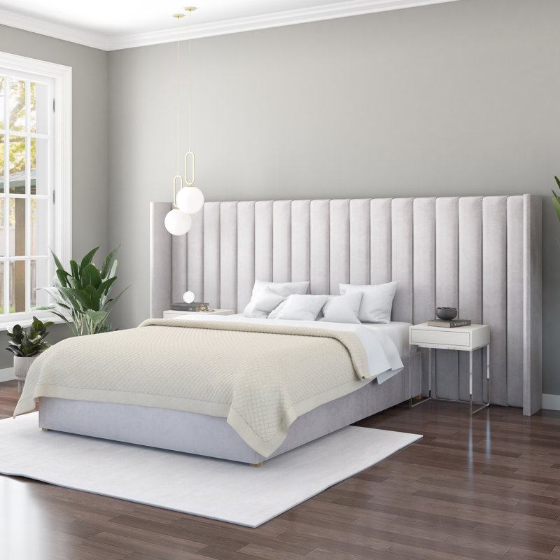 Arye Upholstered Headboard, Light Silver