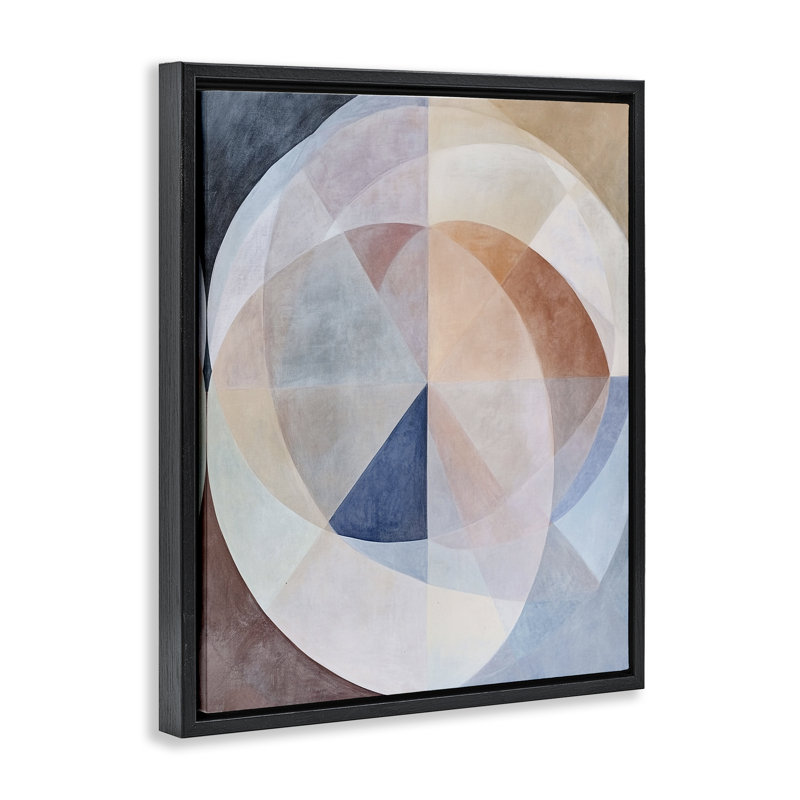 Cadre flottant courbé à motif géométrique pastel, design par Ramona Murdock, H 21 po x l 17 po, Cadre flottant noir de jais