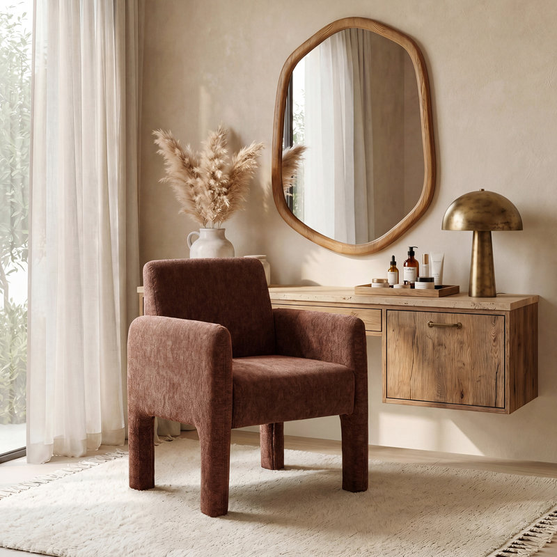 Chaise rembourrée Natalie de 26 po de largeur avec pieds en bois massif Natalie, Rust