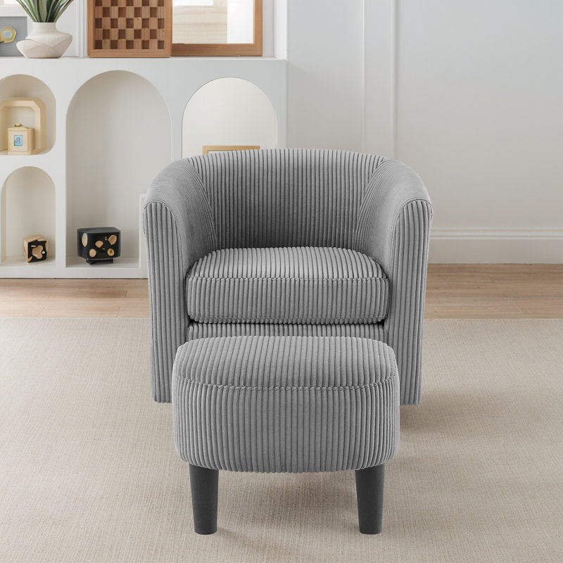 Swivel Accent Chair 360° Comfy Recliner Corduroy Arm Chair Single Sofa With Ottoman, Gray Corduroy