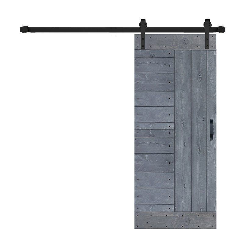Dark Gray Solid Wood Sliding Barn Door Kit with Black Hardware