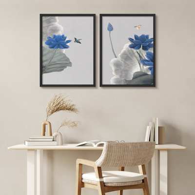 «Blue Lotus Flower», reproduction d'art moderne encadrée, affiche de salle de bain
