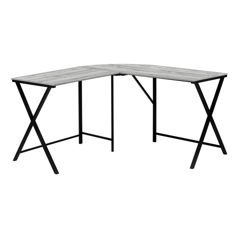 Bureau d'ordinateur de coin en L de 55 po de style contemporain contemporain en stratifié gris, poste de travail facile à utiliser pour ordinateur portable
