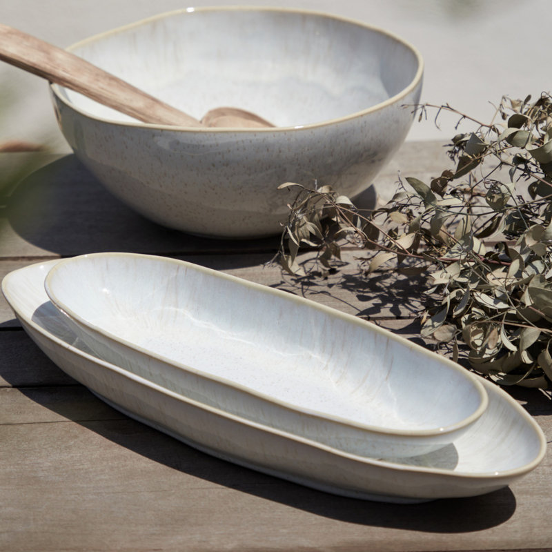 Eivissa Stoneware Platter, Sand Beige, 2" H x 13" L x 4.25" W