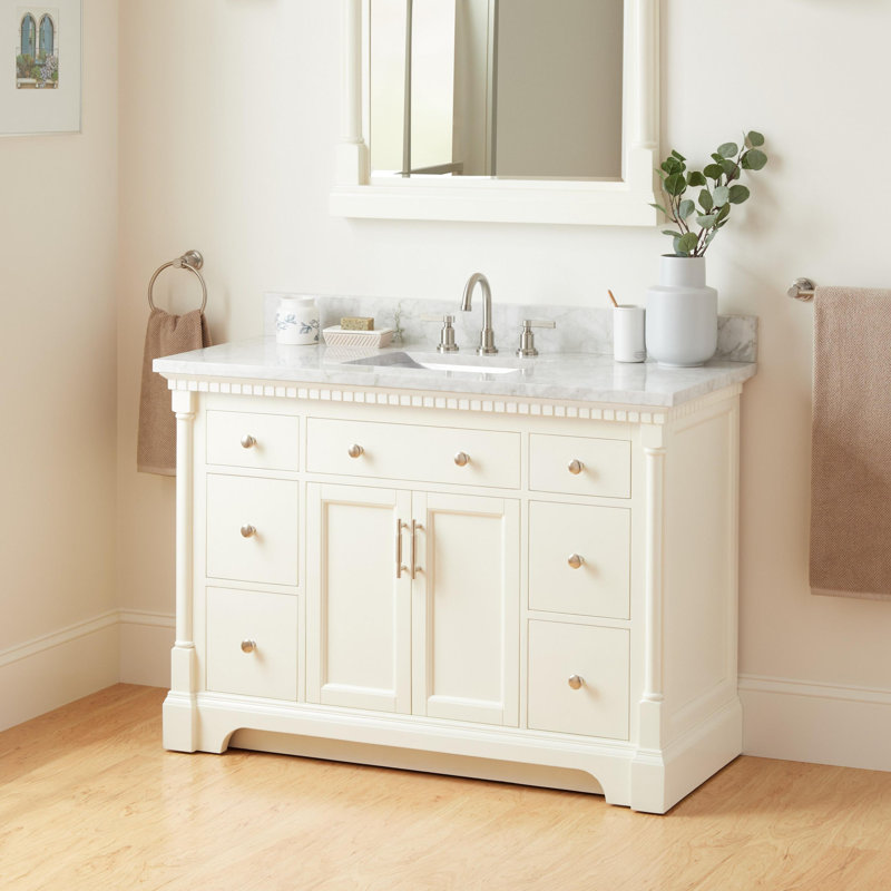 Claudia 48" Mahogany Single Basin Vanity Set with Cabinet, Vanity Top, White, 8" Widespread, Carrara Marble