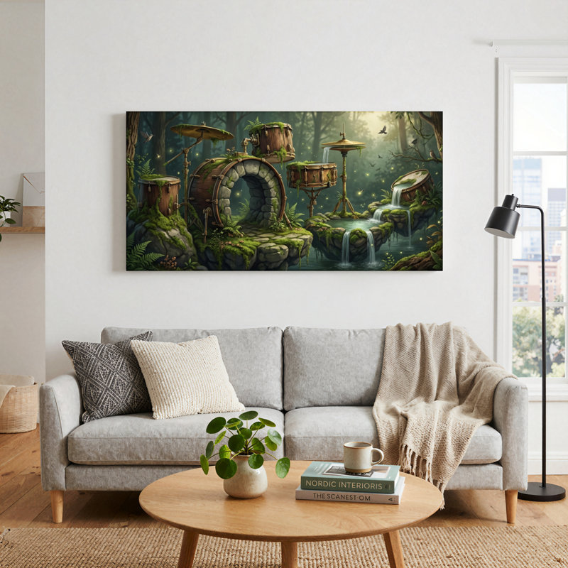 Ensemble de 1 tableau sur toile « Tambour de la forêt », 58“W x 28”H, Toile tendue