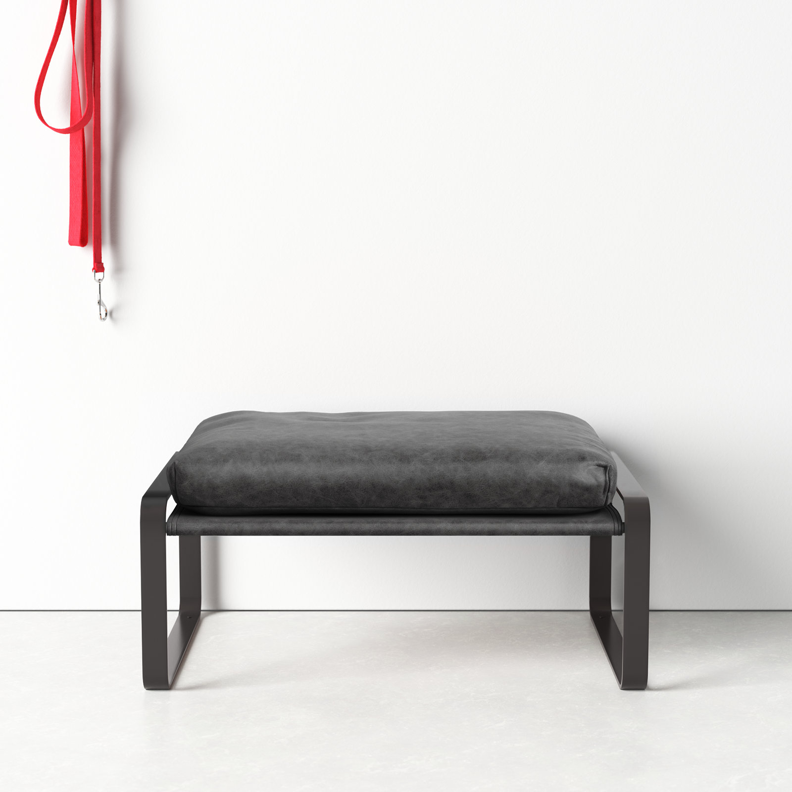 Greenlee Upholstered Ottoman, Black Genuine Leather
