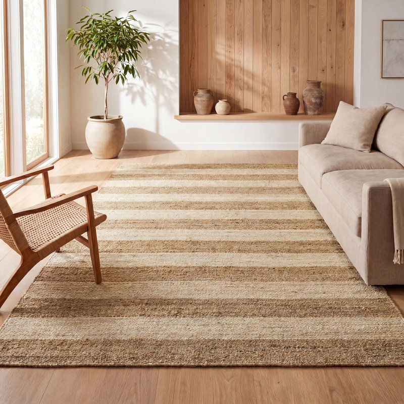 Zemple Rustic Farmhouse Woven Jute Stripe Natural/Bleach Rug, Rectangulaire 3 pi x 5 pi