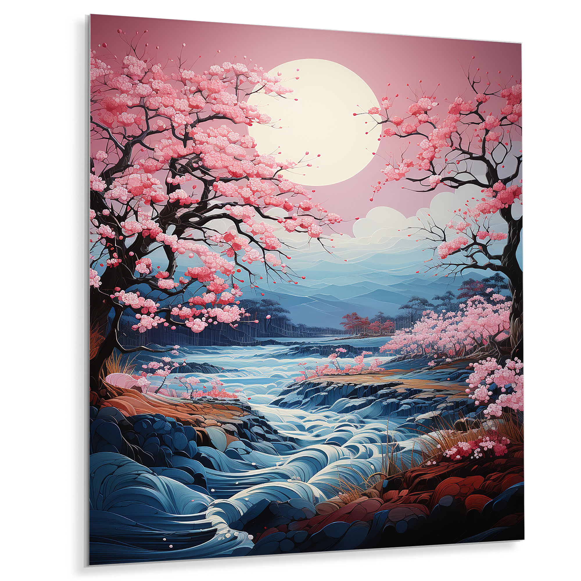 Winston Porter Japon Art Cherry Blossom River I - Floral Metal Wall Art ...