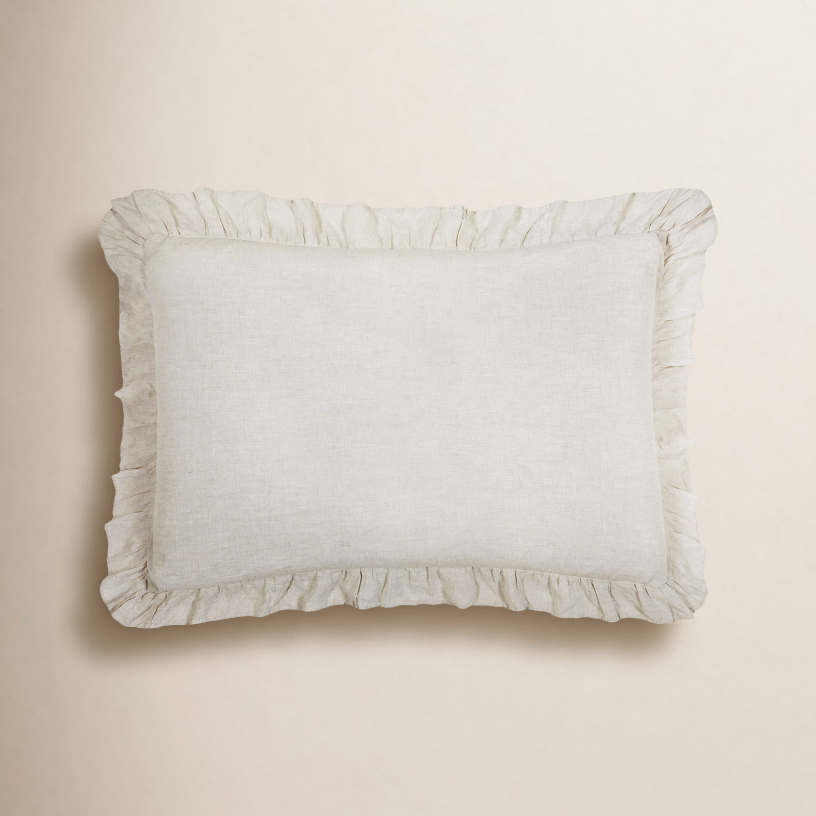 Charlie Ruffled Linen Lumbar Throw Pillow, Flax