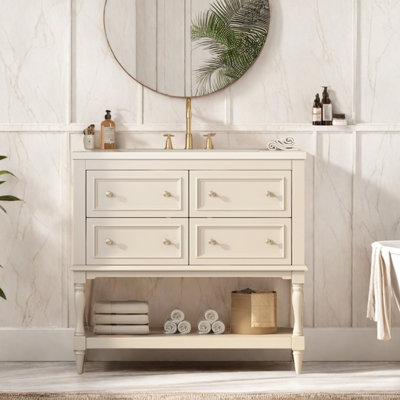 Meuble-lavabo à cadre en bois massif 36 po avec lavabo en céramique 36 po et 4 tiroirs