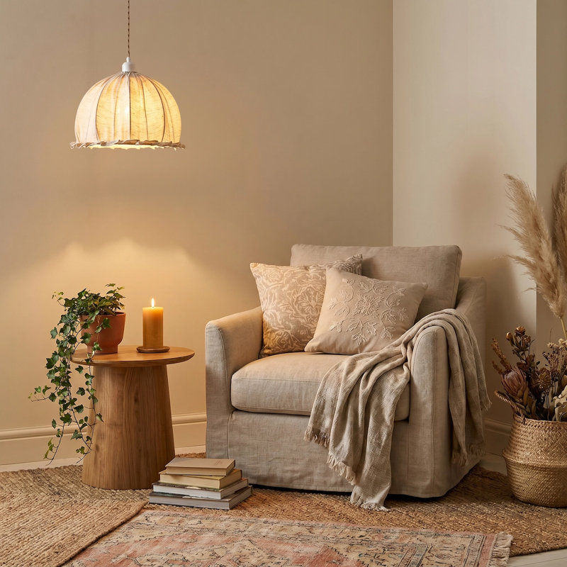 Linen Fabric Covered Ruffled Dome Shaped Ceiling Pendant Light Shade By 