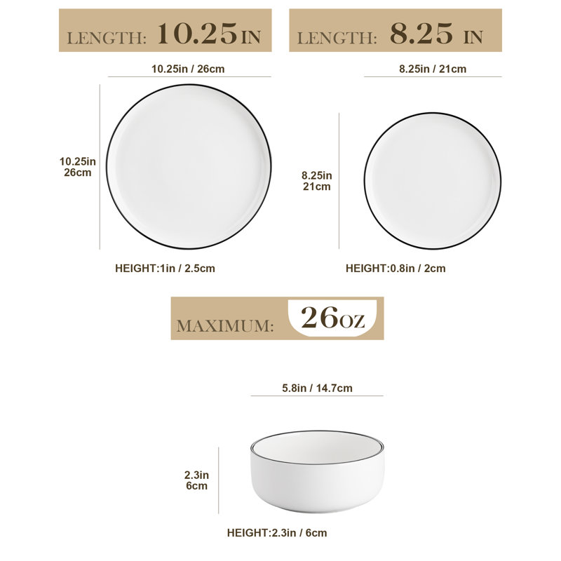 36 Piece Porcelain China Dinnerware Set - Service for 12 