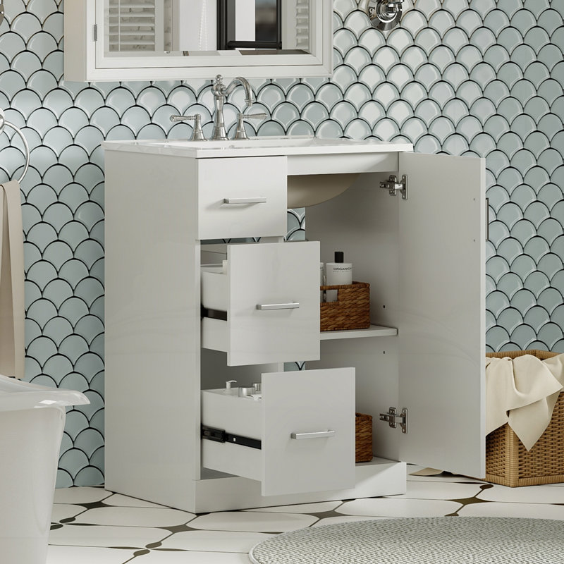 Meuble-lavabo moderne 24 "avec lavabo, Blanc / argenté