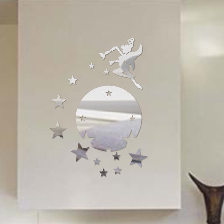 Adhésif mural rond à miroir rond bell avec étoiles