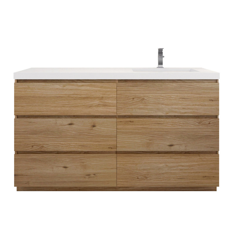 Ensemble de meuble-lavabo simple 60 po Hanzila, Chêne naturel