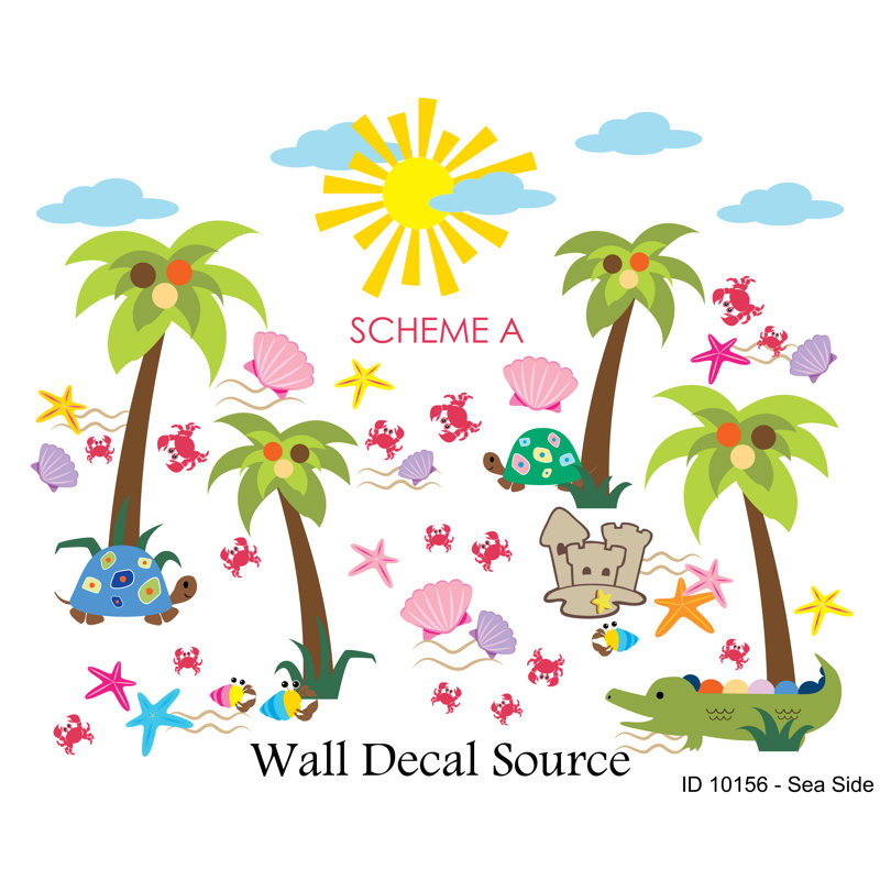 Décalcomanie murale de chambre d’été, de plage et de mer latérale, Schéma A