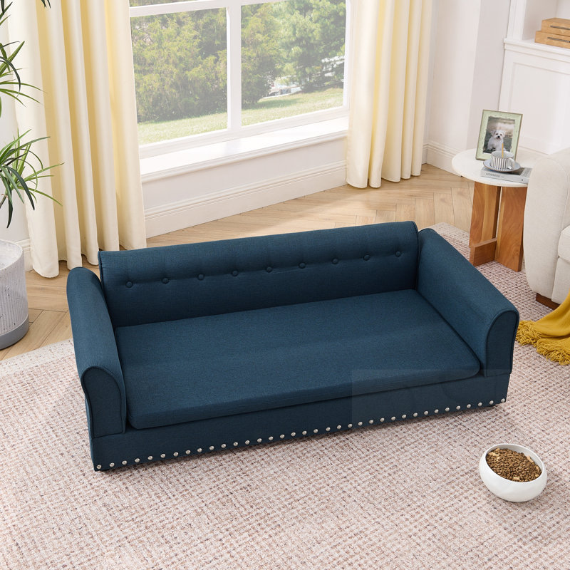 Canapé-lit rectangulaire pour chien avec dossier et accoudoirs, Dark Blue