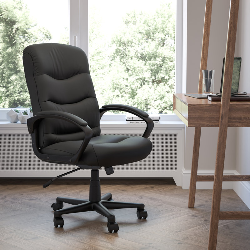 Ergonomic Black LeatherSoft Swivel Task Chair with Lumbar Support