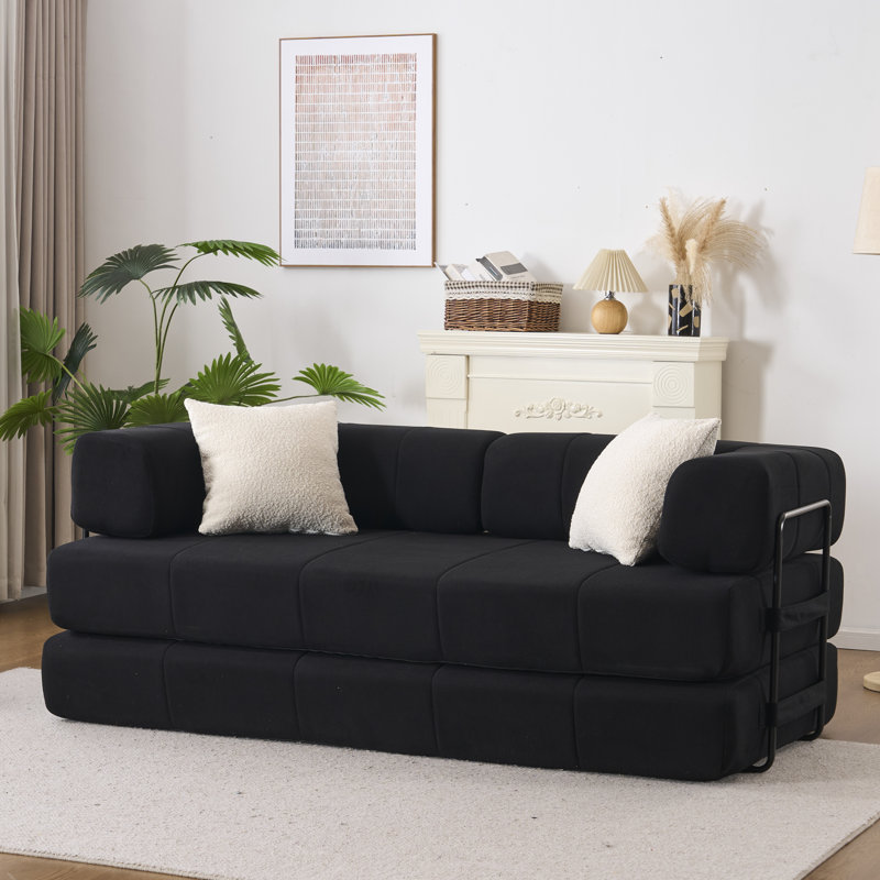 Canapé-lit convertible 78,5 po, 2 coussins, sans assemblage, peu encombrant, Noir